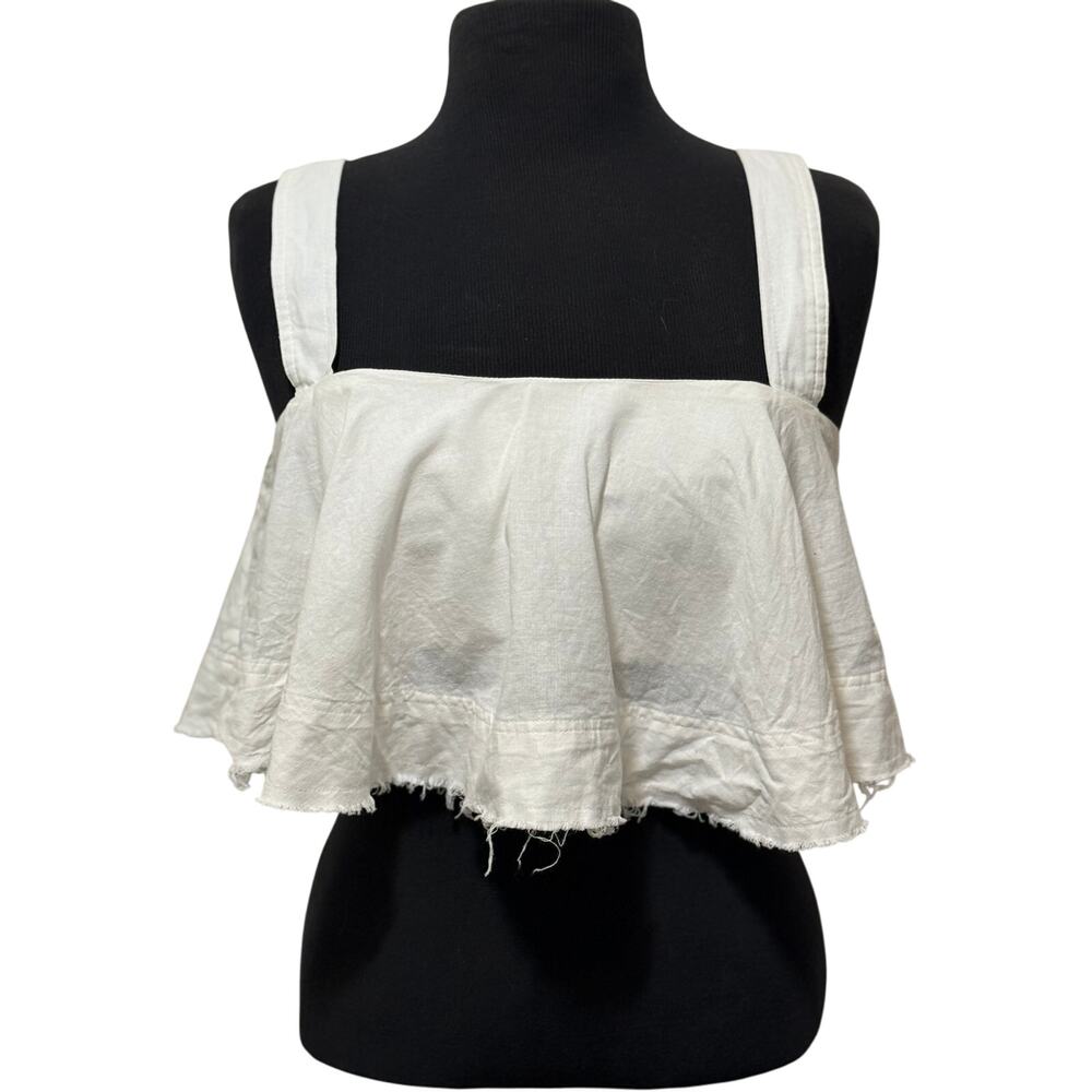 Luxxel White Ruffle Crop Top M Raw Hem Boho Chic Sleeveless Festival Style